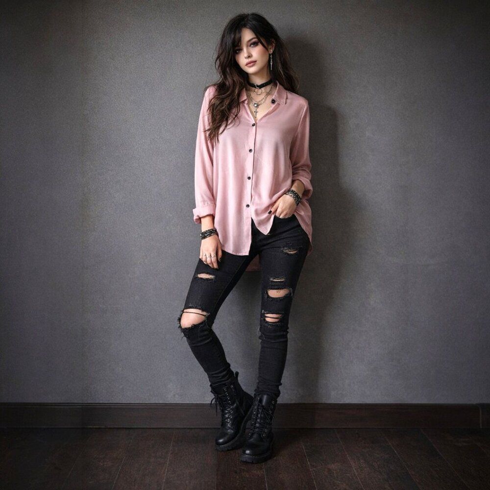 Blush Pink Sheer Button Down Blouse Pleated Back High Low Hem Top Women’s L